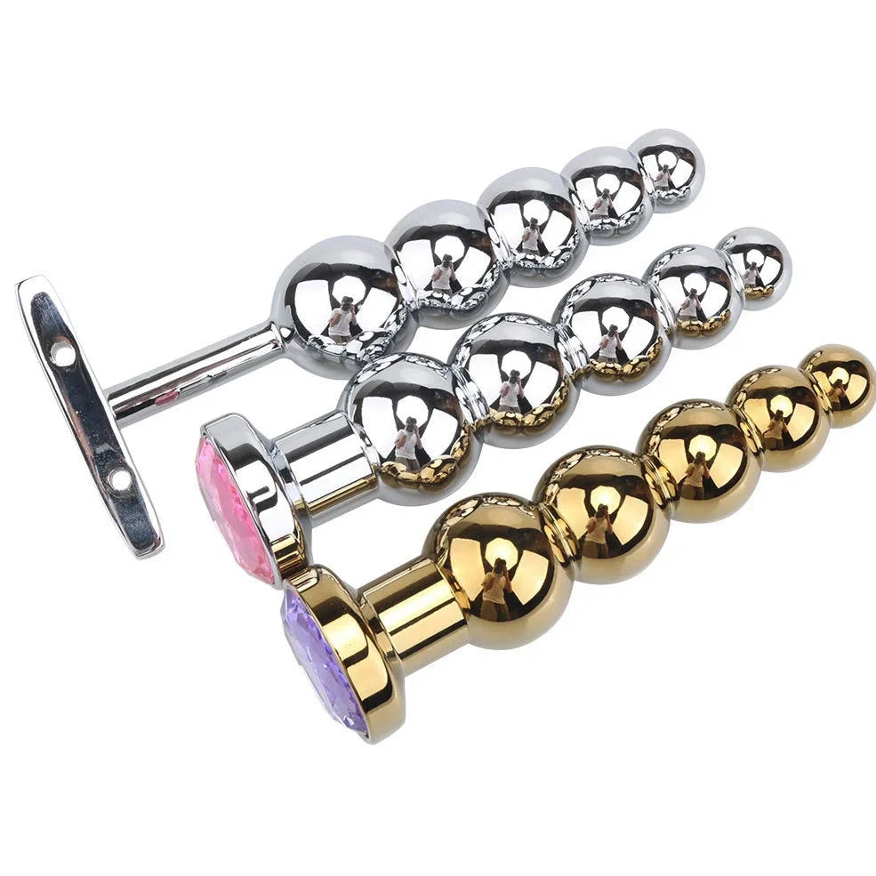 Gold metal anal beads toy size A 141mm length 33mm diameter for adult use