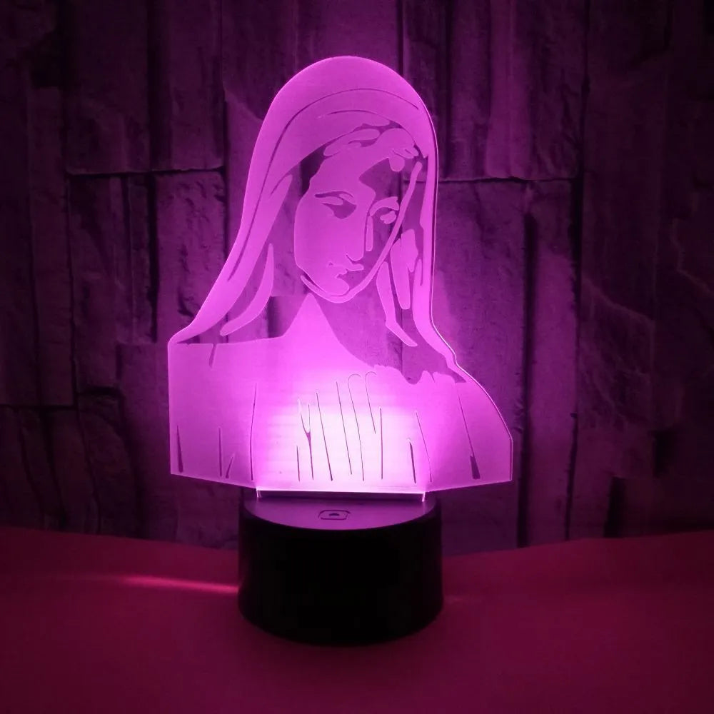 3D LED night light with laser-engraved acrylic showing stereoscopic dual ring patterns