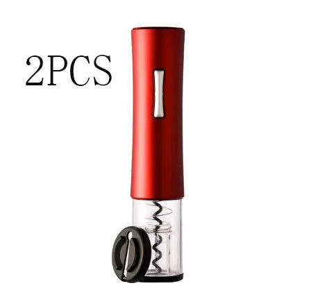 Black electric wine opener with transparent cover and aluminum foil cutter on wooden table