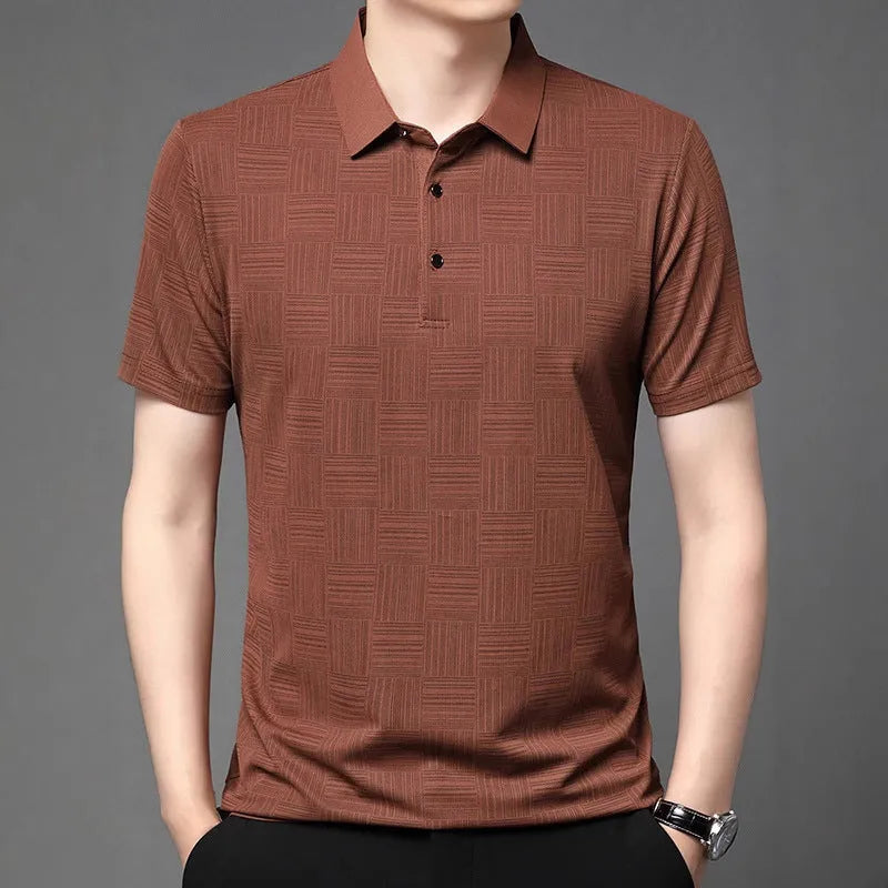 Men's slim fit lapel t-shirt in chemical fibre blend fabric available in multiple colours and sizes