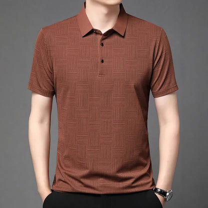 Men's slim fit lapel t-shirt in chemical fibre blend fabric available in multiple colours and sizes