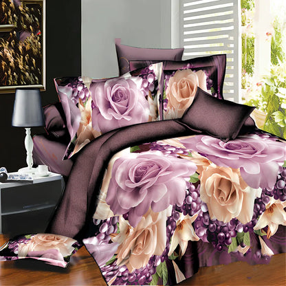 Brushed 3D floral four-piece bedding set in A Blue, showing 200x230cm quilt cover with raised pattern and matching pillowcases