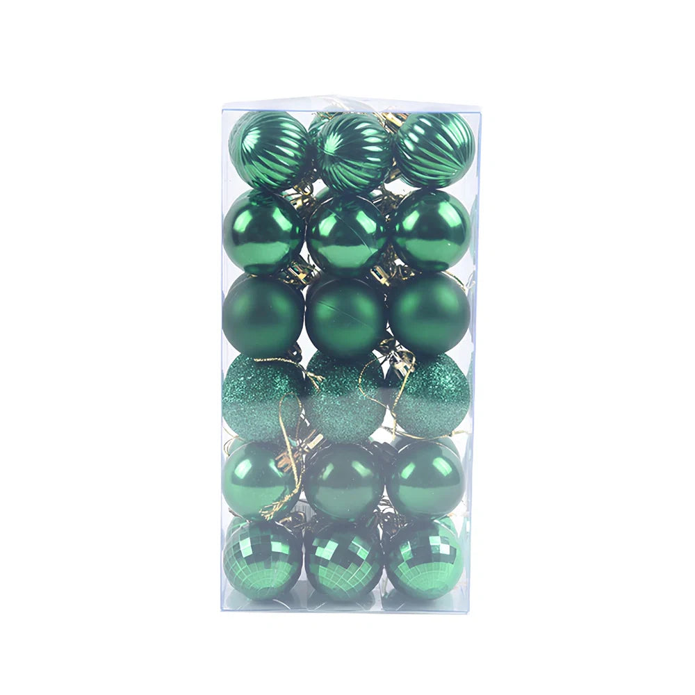 36 Christmas balls in 16 colours including rose gold and champagne gold, 4cm diameter