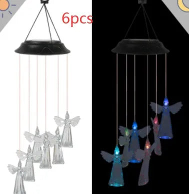 Solar wind chime with colour-changing LED, hummingbird and butterfly designs, waterproof outdoor hanging light for patio yard garden
