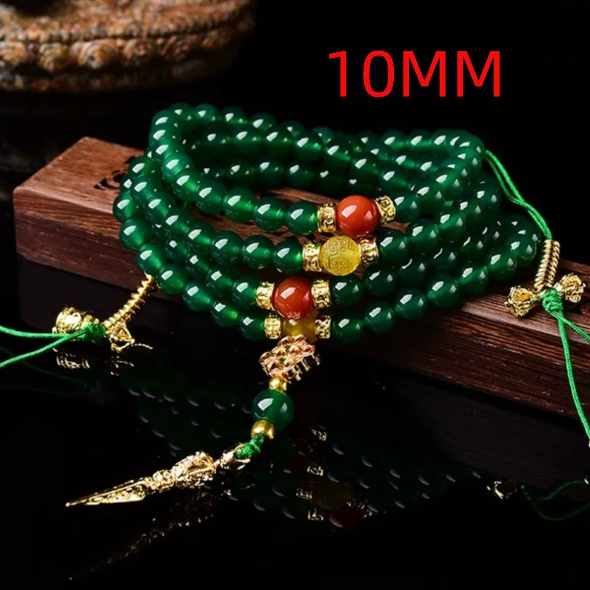 Brazilian natural green agate bracelet in three circle sizes: 6mm, 8mm, and 10mm diameters