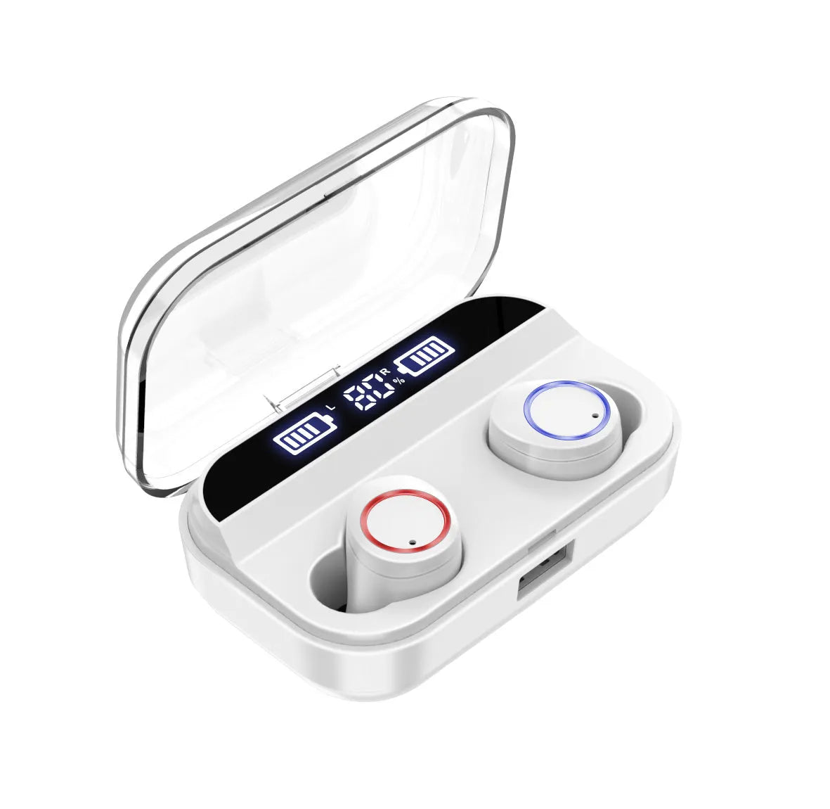 Black X11 true wireless Bluetooth earbuds with touch controls and a matching charging case.