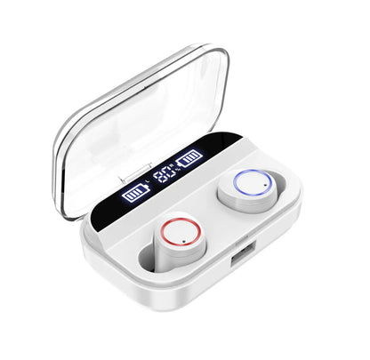 Black X11 true wireless Bluetooth earbuds with touch controls and a matching charging case.