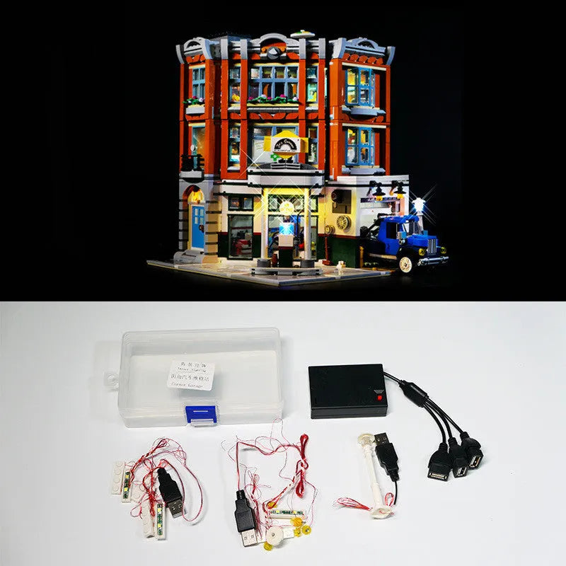 MOC modified LED lighting accessories with plastic housing for building block corner illumination