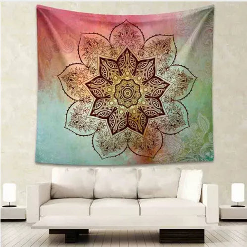 Vibrant elephant mandala tapestry with 3D digital printing for wall decor
