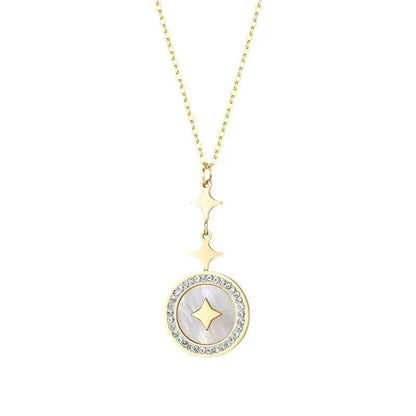 Titanium steel necklace with hexagonal star pendant on O-ring chain in gold finish