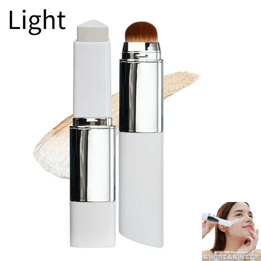 Detachable makeup brush for cream stick foundation application showing removable handle design