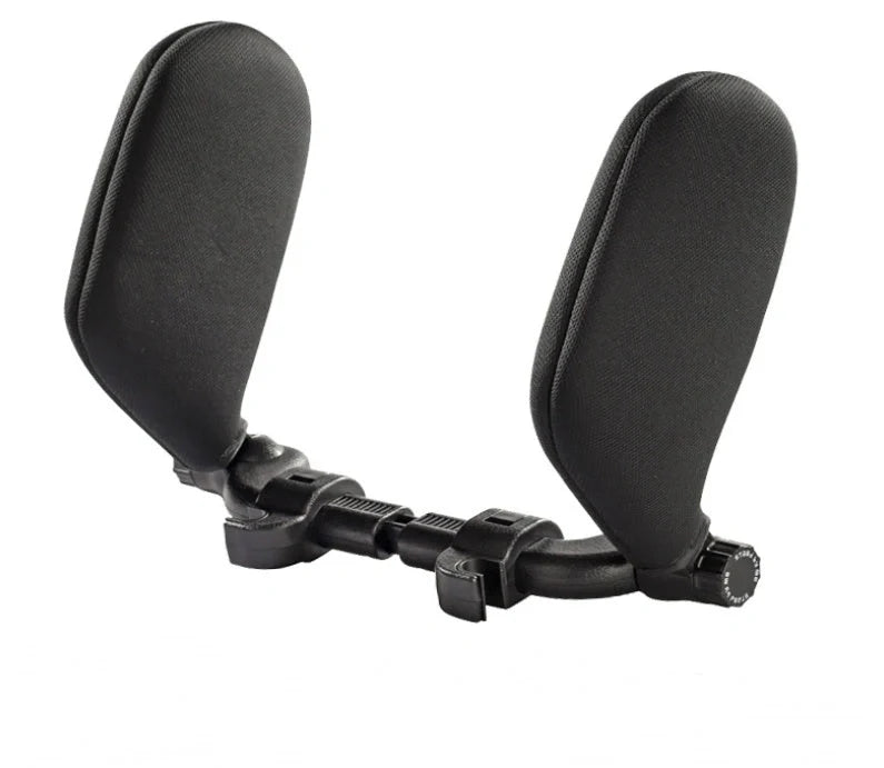 Adjustable car seat headrest pillow with memory foam support in grey, beige, black, and coffee colors