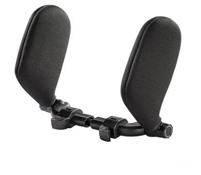 Adjustable car seat headrest pillow with memory foam support in grey, beige, black, and coffee colors