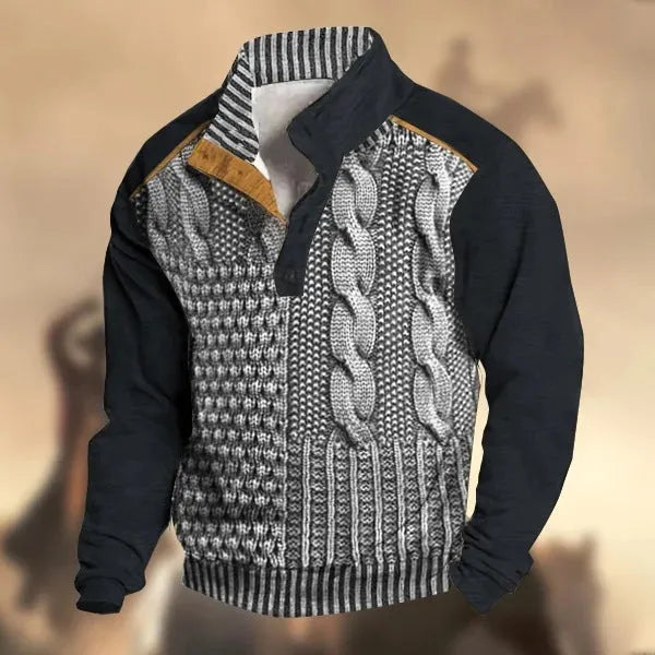 Men's printed buckle pullover sweater in polyester fibre, leisure style, sizes S to 5XL
