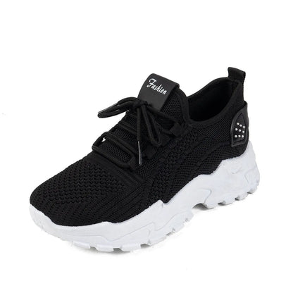 Women's Flyknit mesh casual sports shoes with flat heel and round toe in multiple colours