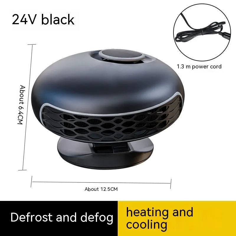 Black car defrost heater with ABS housing and long cable for 12V or 24V vehicle systems