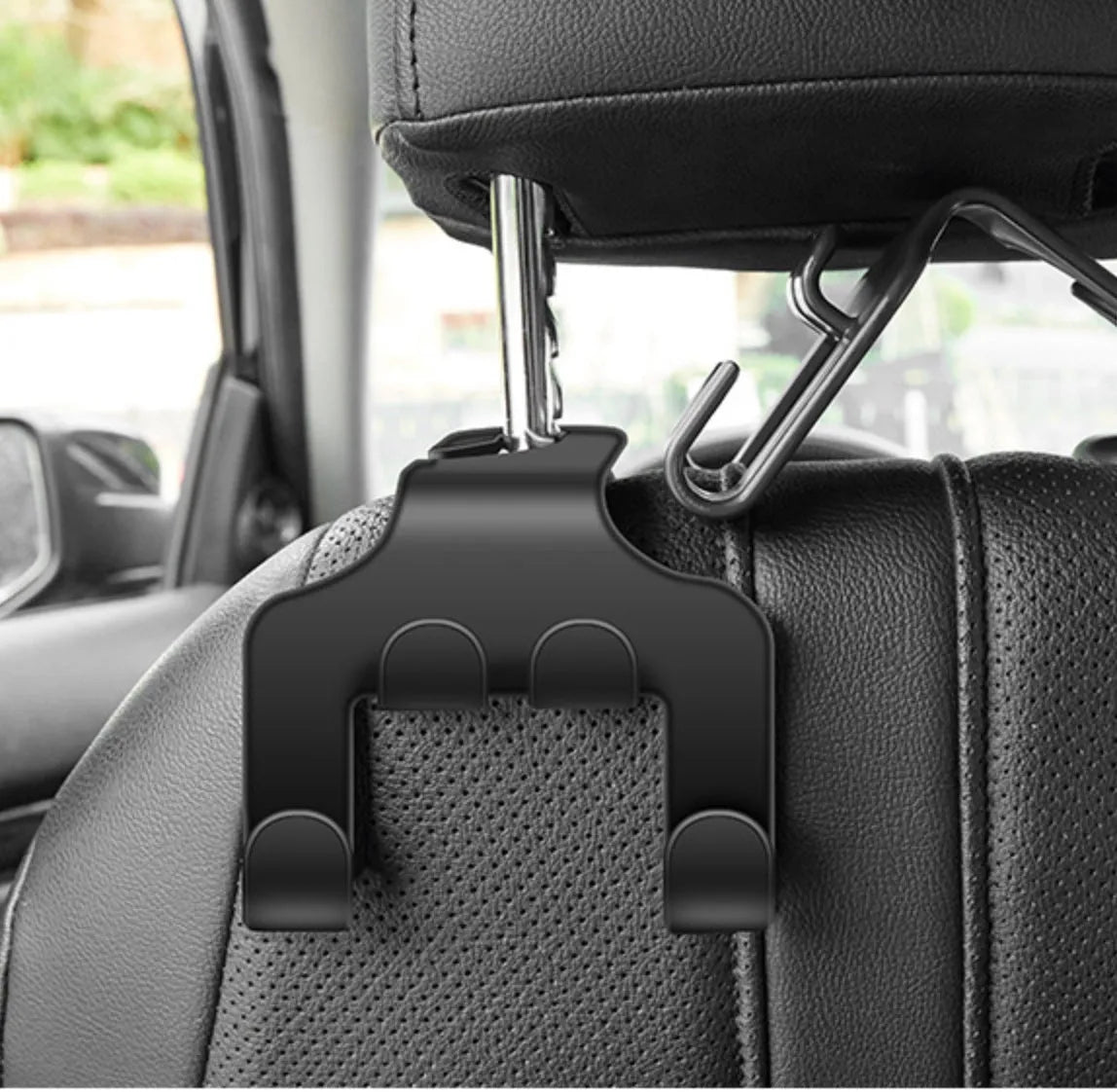 Car multifunction hook and phone holder made from black ABS plastic