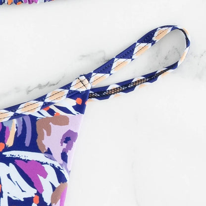 Women's floral print triangle bag swimsuit with split design in polyester fabric