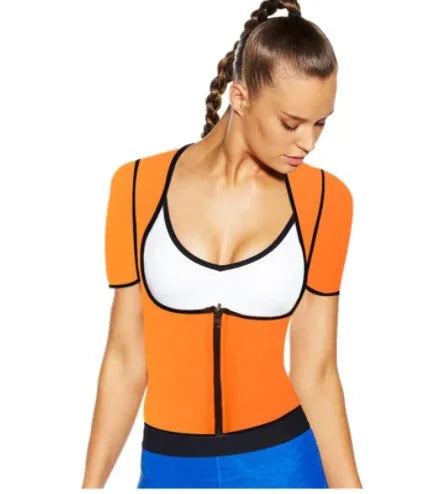 Women's sports shapewear body corset in neoprene and nylon, available in blue black, pink black, orange black, sizes S to 5XL