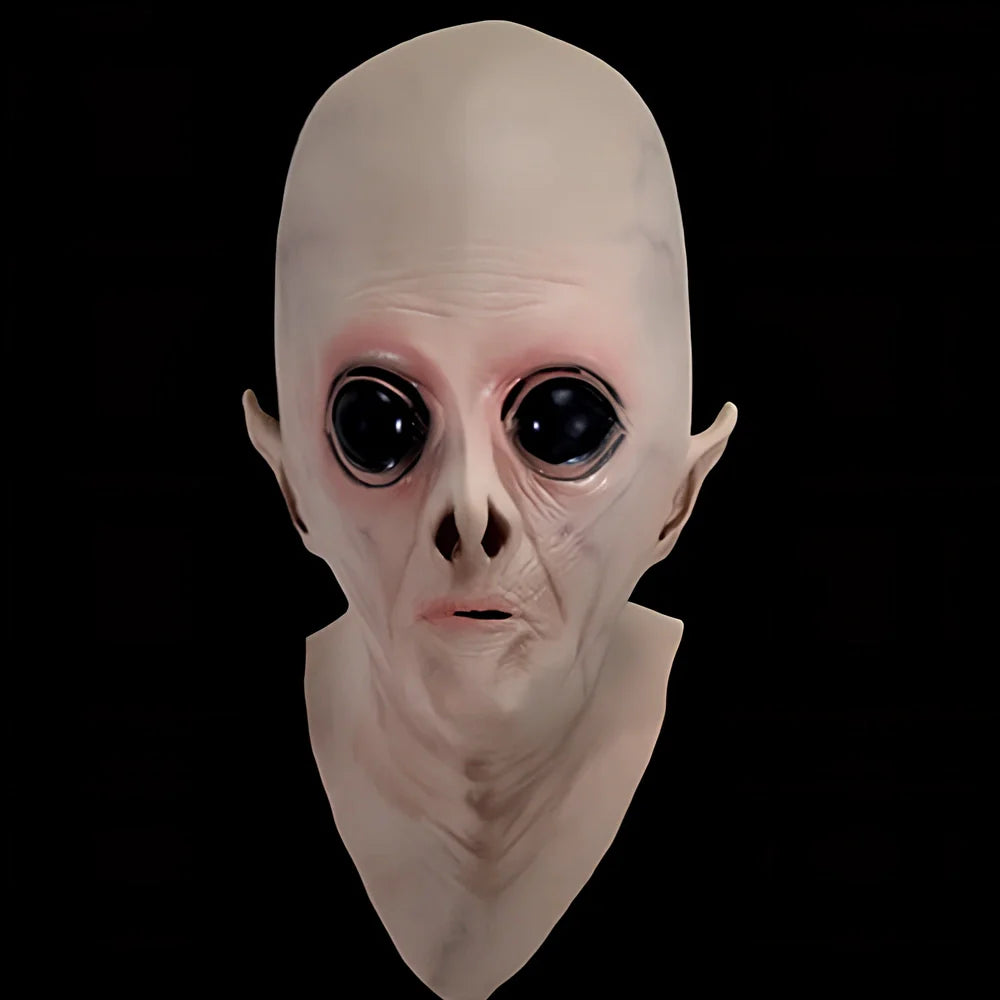 UFO alien Halloween mask with adjustable 26cm-42cm size range and vinyl construction