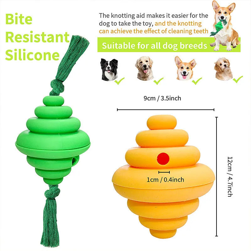 Dog toy ball with rope feeder dog ball chew toy for large dogs interactive food dispenser tug rope toy durable pet training toy 12 cm diameter green or yellow