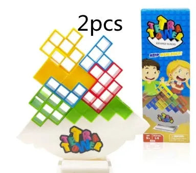 Plastic balance stacking game with 16 colourful blocks, chassis, and base for kids and adults