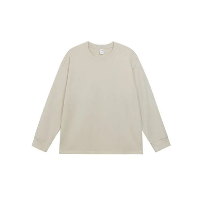 Men's loose fit solid colour cotton long sleeve t-shirt on a hanger