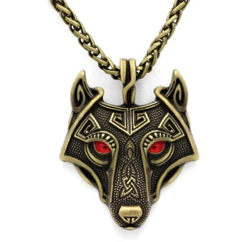 Norse Grey Wolf Head Titanium Steel Pendant Chain in silver and gold options