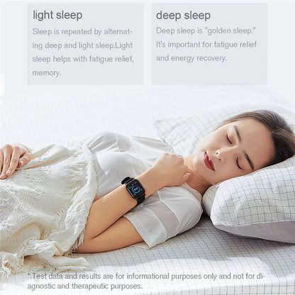 Black waterproof smart fitness bracelet with a 1.4-inch screen on a silicone wrist strap.