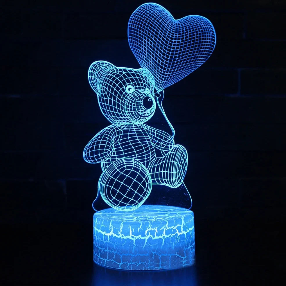 3D cute bear LED night light in colorful acrylic shade, 10cm height for home corridor use