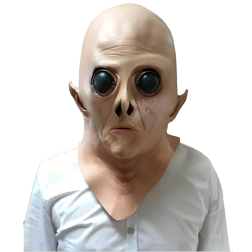 UFO alien Halloween mask with adjustable 26cm-42cm size range and vinyl construction