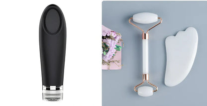 White jade facial roller set with double-headed design and scraping board for gua sha massage