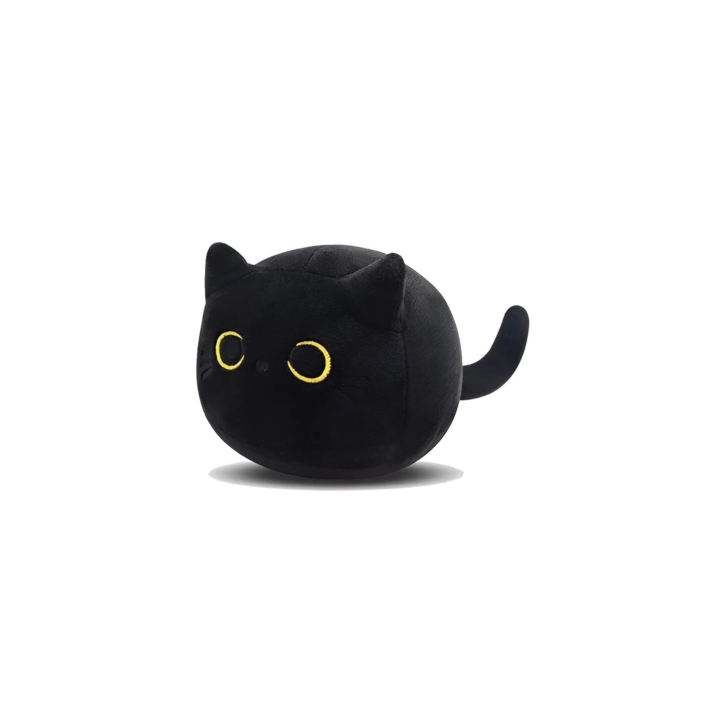 Black cat plush toy pillow with fluffy texture and embroidered facial features