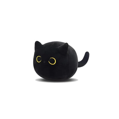 Black cat plush toy pillow with fluffy texture and embroidered facial features