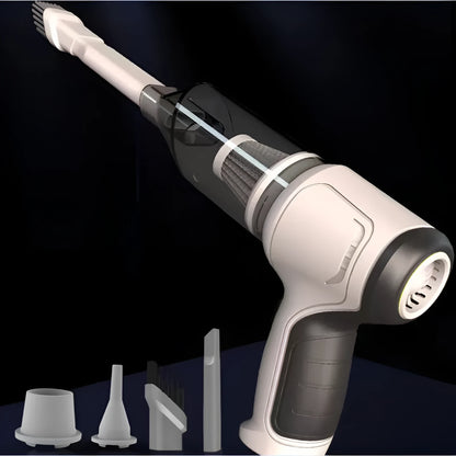 Brushless gold style handheld wireless car vacuum cleaner with pet hair attachment on a car seat
