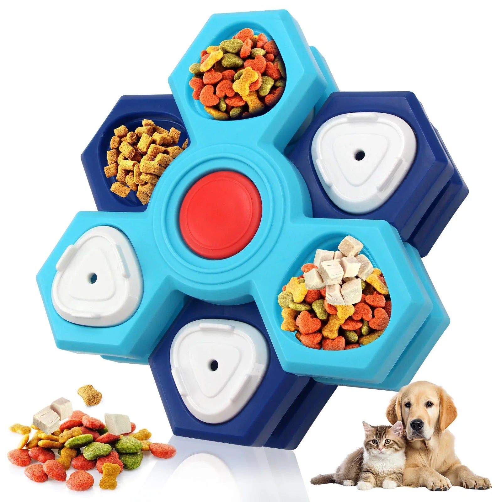 Blue 4-layer slow feeder puzzle dog bowl for mental stimulation and digestion