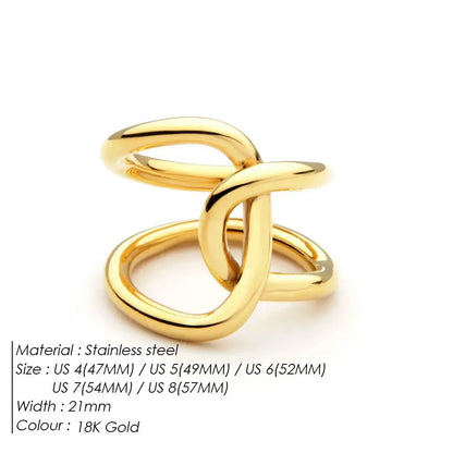 Women's stainless steel adjustable ring with a knotted detail on a geometric U-shape band.