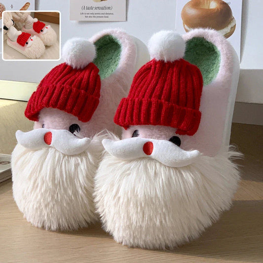 Cozy Christmas Santa Claus-themed slippers in plush material with non-slip soles, available in a range of sizes