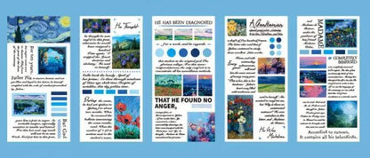 Pack of 20 rectangular paper stickers featuring famous landscape painting artworks.