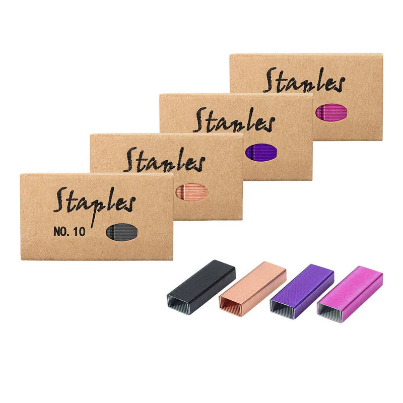 Stapling Needles Office Supplies and Stationery set, metal construction, 1000 pieces per box, available in rose gold, black, purple, and rose red for general document and paper fastening needs, stationery essentials for office and school