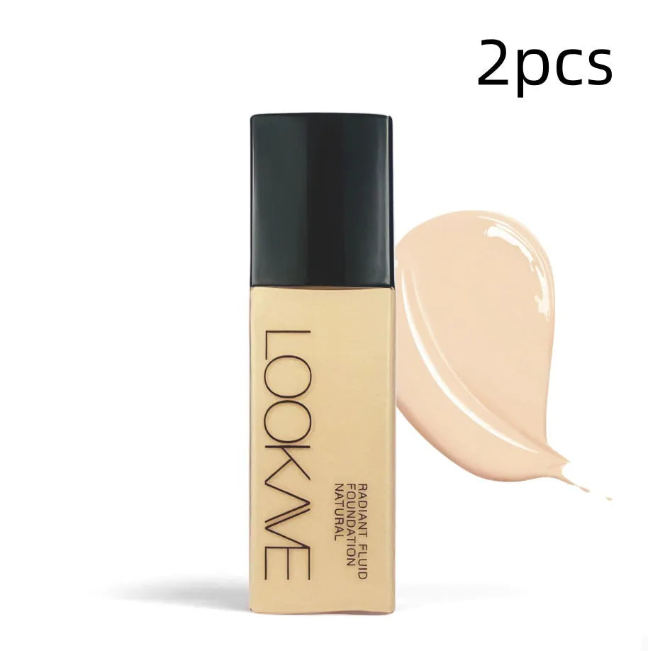 LOOKAVE Matte Liquid Foundation bottle showing 21c quantity with six colour shade options for waterproof coverage
