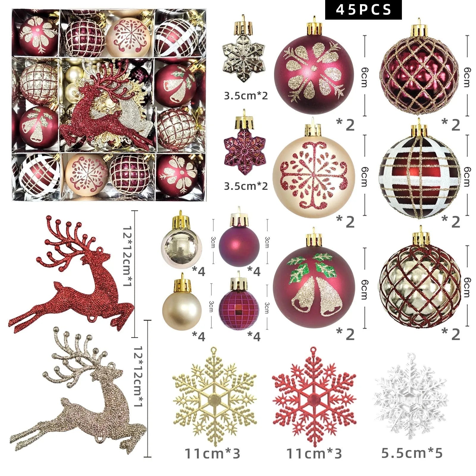Christmas decoration pendant set with electroplated balls and painted gifts in cowhide presentation box