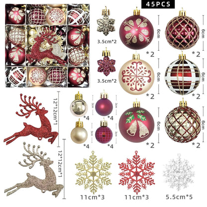 Christmas decoration pendant set with electroplated balls and painted gifts in cowhide presentation box