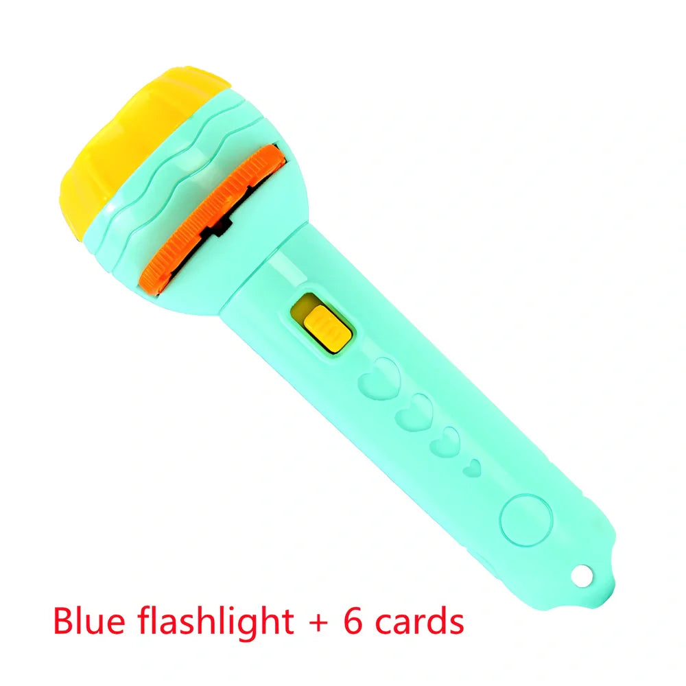 Red cartoon projection flashlight showing rotating lens mechanism for 80 pattern changes