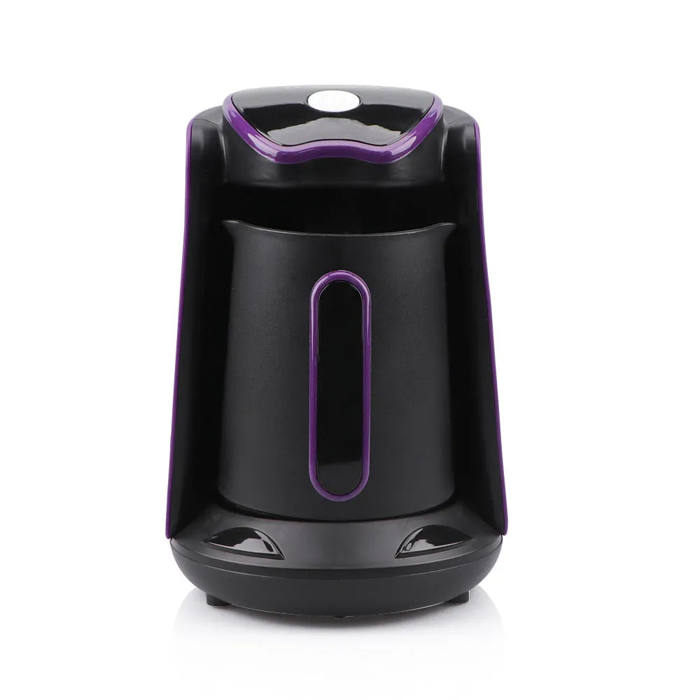 Portable coffee and tea maker in blue or purple, 600W mechanical operation, EU plug, with power cord and manual.