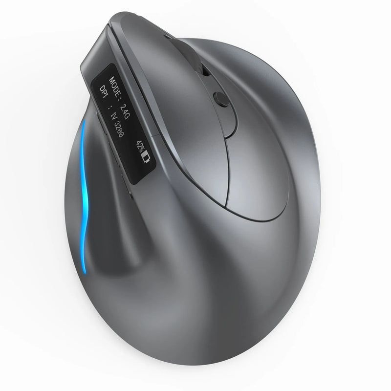 Handheld vertical mouse with Bluetooth wireless charging dual-mode grip photoelectric working mode self-charging power grey colour for laptop connectivity 12cm size comfortable ergonomic computer accessory