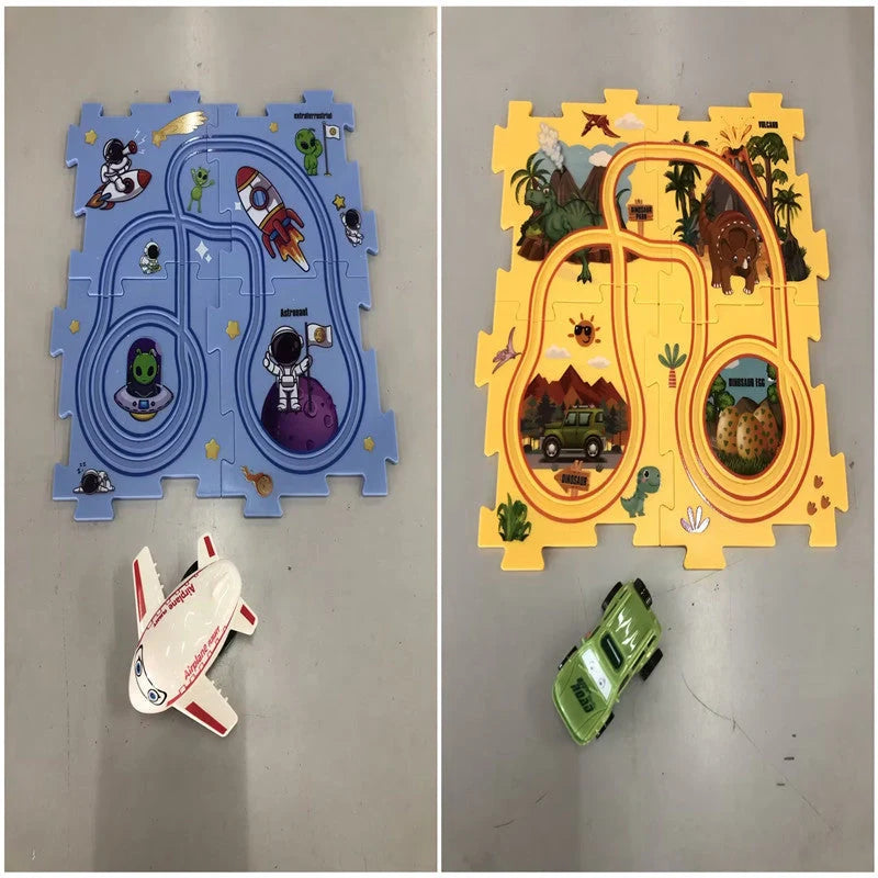 DIY Electric Railroad Speeder Toy with puzzle tracks and automatic car