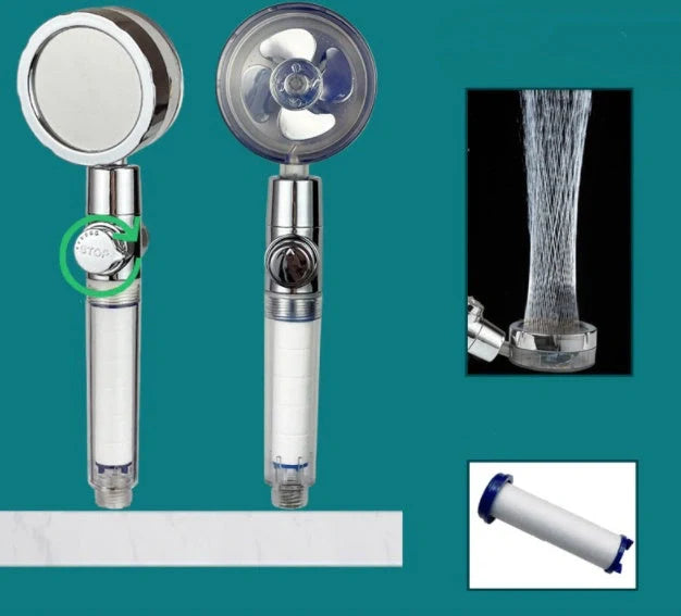 Turbo Propeller Shower Head with 360° fan extension and holder for a luxurious shower experience