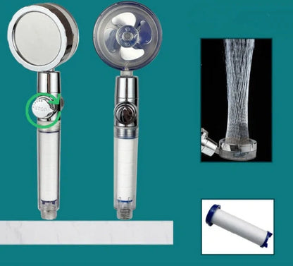Turbo Propeller Shower Head with 360° fan extension and holder for a luxurious shower experience
