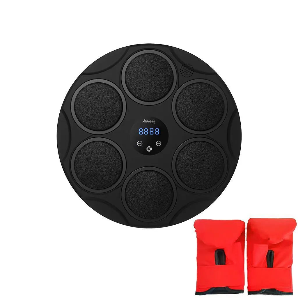 Smart Bluetooth boxing target with coloured LED lights mounted on wall for home fitness training